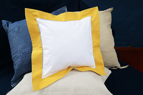 Hemstitch Baby Square Pillow 12x12" with Halanero Gold